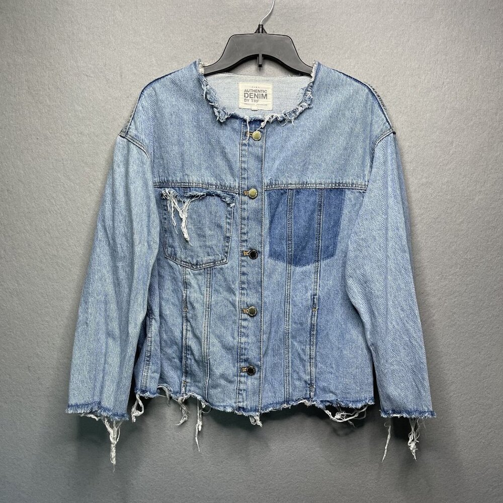 Zara Two-Tone Light Blue Distressed Denim Jacket